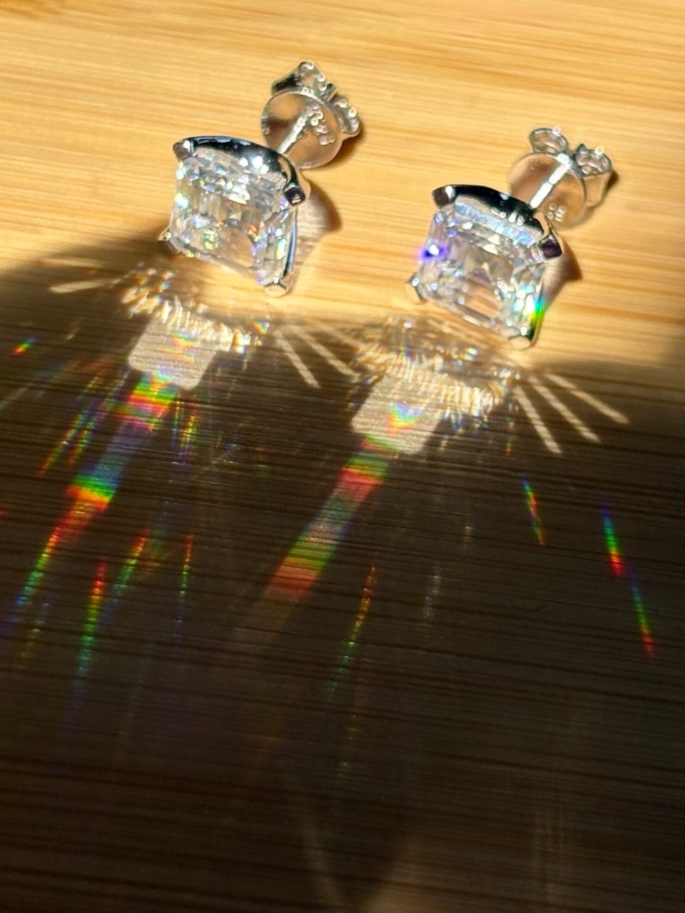 A perfect pair of 6ctw Asscher Moissanite studs in 935 Argentium silver! - Picture 2 of 15